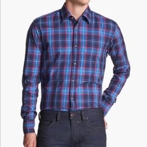BOSS Hugo Boss Lucas 8 Dark Blue Plaid Button Down Shirt